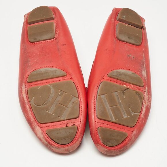 Ch Carolina Herrera Red  Leather Slip On Loafers Size 39 - Picture 6 of 7